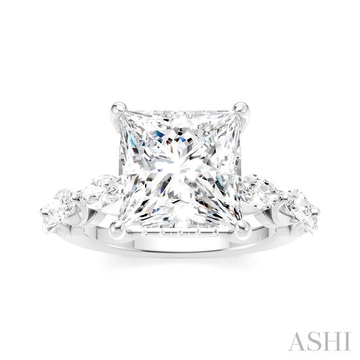1 Ctw Princess Shape Marquise and Round Cut Diamond Semi-Mount Engagement Ring in 14K White Gold