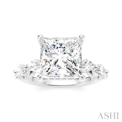 1 Ctw Princess Shape Marquise and Round Cut Diamond Semi-Mount Engagement Ring in 14K White Gold