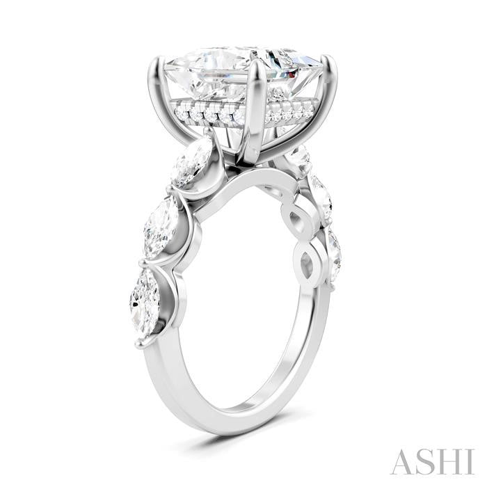 1 Ctw Princess Shape Marquise and Round Cut Diamond Semi-Mount Engagement Ring in 14K White Gold
