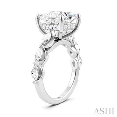 1 Ctw Princess Shape Marquise and Round Cut Diamond Semi-Mount Engagement Ring in 14K White Gold