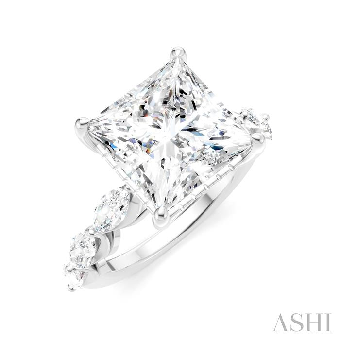 1 Ctw Princess Shape Marquise and Round Cut Diamond Semi-Mount Engagement Ring in 14K White Gold