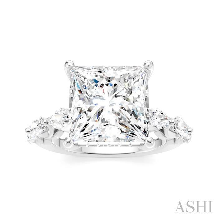 1 Ctw Princess Shape Marquise and Round Cut Diamond Semi-Mount Engagement Ring in 14K White Gold