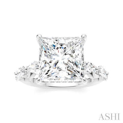 1 Ctw Princess Shape Marquise and Round Cut Diamond Semi-Mount Engagement Ring in 14K White Gold