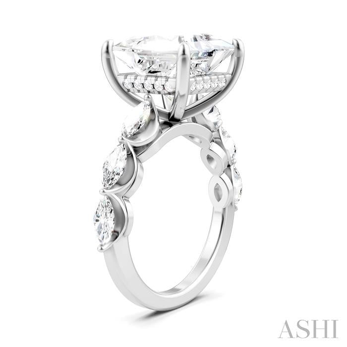 1 Ctw Princess Shape Marquise and Round Cut Diamond Semi-Mount Engagement Ring in 14K White Gold