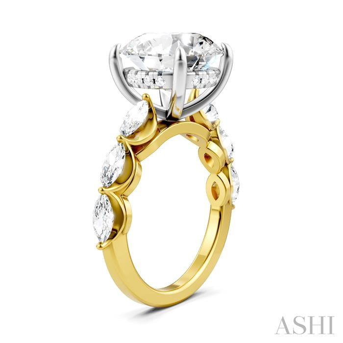 1 Ctw Round Shape Marquise and Round Cut Diamond Semi-Mount Engagement Ring in 14K Yellow and White Gold