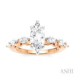 3/4 Ctw Marquise Shape Marquise and Round Cut Diamond Semi-Mount Engagement Ring in 14K Rose and White Gold