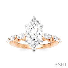 3/4 Ctw Marquise Shape Marquise and Round Cut Diamond Semi-Mount Engagement Ring in 14K Rose and White Gold