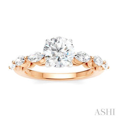 3/4 Ctw Round Shape Marquise and Round Cut Diamond Semi-Mount Engagement Ring in 14K Rose and White Gold