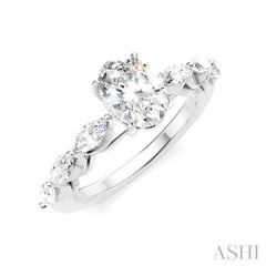 5/8 Ctw Oval Shape Marquise and Round Cut Diamond Semi-Mount Engagement Ring in 14K White Gold