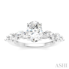 5/8 Ctw Oval Shape Marquise and Round Cut Diamond Semi-Mount Engagement Ring in 14K White Gold