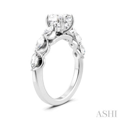 5/8 Ctw Oval Shape Marquise and Round Cut Diamond Semi-Mount Engagement Ring in 14K White Gold