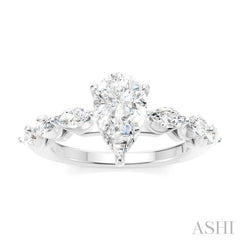 5/8 Ctw Pear Shape Marquise and Round Cut Diamond Semi-Mount Engagement Ring in 14K White Gold