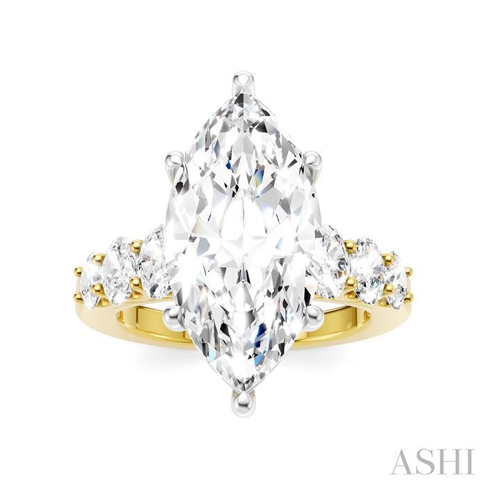 1 1/4 Ctw Marquise Shape Oval and Round Cut Diamond Semi-Mount Engagement Ring in 14K Yellow and White Gold