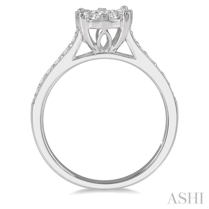 3/4 Ctw Lovebright Round Cut Diamond Engagement Ring in 14K White Gold