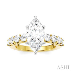 7/8 Ctw Marquise Shape Round Cut Diamond Semi-Mount Engagement Ring in 14K Yellow and White Gold