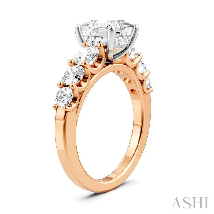 1 1/10 Ctw Princess Shape Round Cut Diamond Semi-Mount Engagement Ring in 14K Rose and White Gold