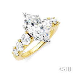 1 1/10 Ctw Marquise Shape Round Cut Diamond Semi-Mount Engagement Ring in 14K Yellow and White Gold