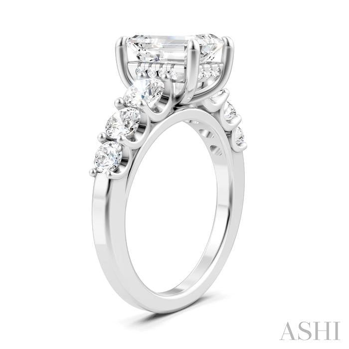 1 1/10 Ctw Emerald Shape Round Cut Diamond Semi-Mount Engagement Ring in 14K White Gold