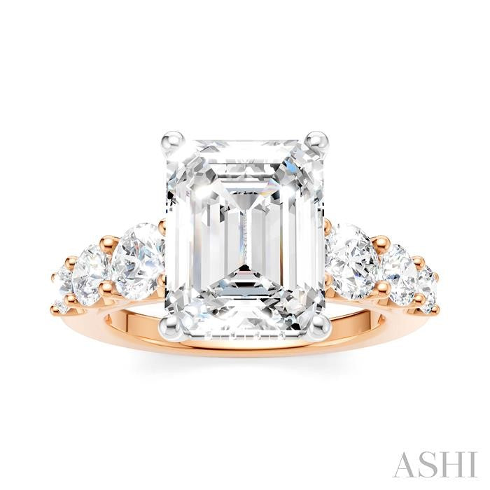 1 1/5 Ctw Emerald Shape Round Cut Diamond Semi-Mount Engagement Ring in 14K Rose and White Gold