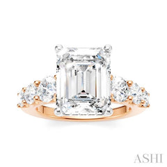1 1/5 Ctw Emerald Shape Round Cut Diamond Semi-Mount Engagement Ring in 14K Rose and White Gold
