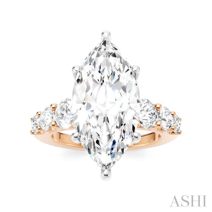 1 1/5 Ctw Marquise Shape Round Cut Diamond Semi-Mount Engagement Ring in 14K Rose and White Gold