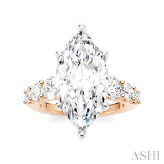 1 1/5 Ctw Marquise Shape Round Cut Diamond Semi-Mount Engagement Ring in 14K Rose and White Gold