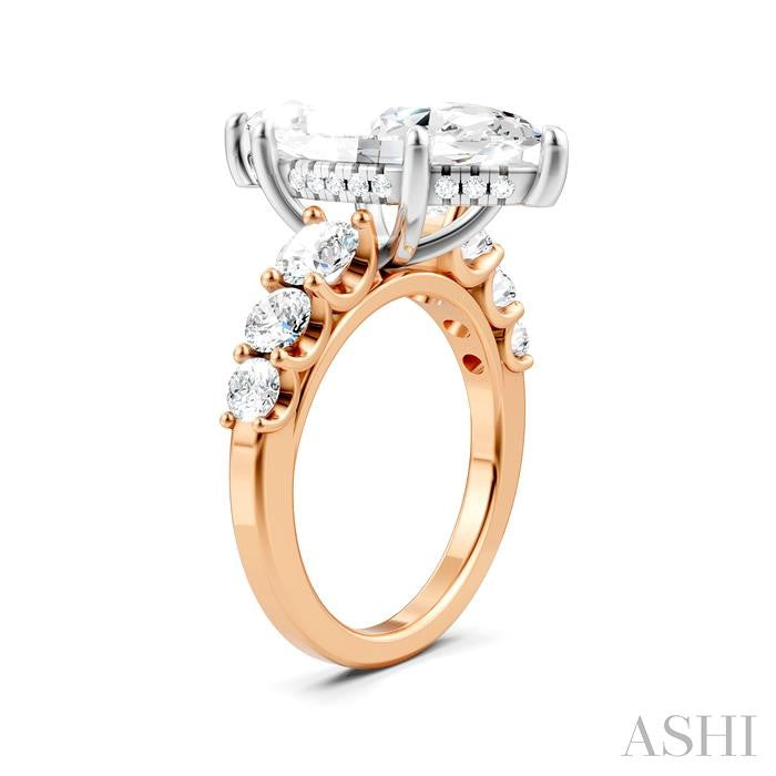 1 1/5 Ctw Marquise Shape Round Cut Diamond Semi-Mount Engagement Ring in 14K Rose and White Gold