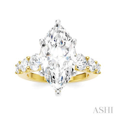1 1/5 Ctw Marquise Shape Round Cut Diamond Semi-Mount Engagement Ring in 14K Yellow and White Gold