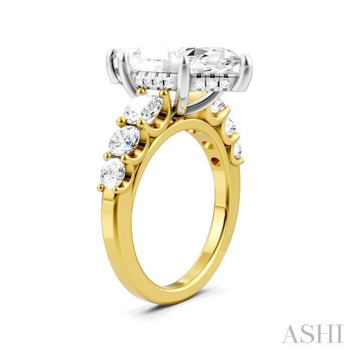 1 1/5 Ctw Marquise Shape Round Cut Diamond Semi-Mount Engagement Ring in 14K Yellow and White Gold