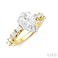 7/8 Ctw Pear Shape Emerald and Round Cut Diamond Semi-Mount Engagement Ring in 14K Yellow and White Gold