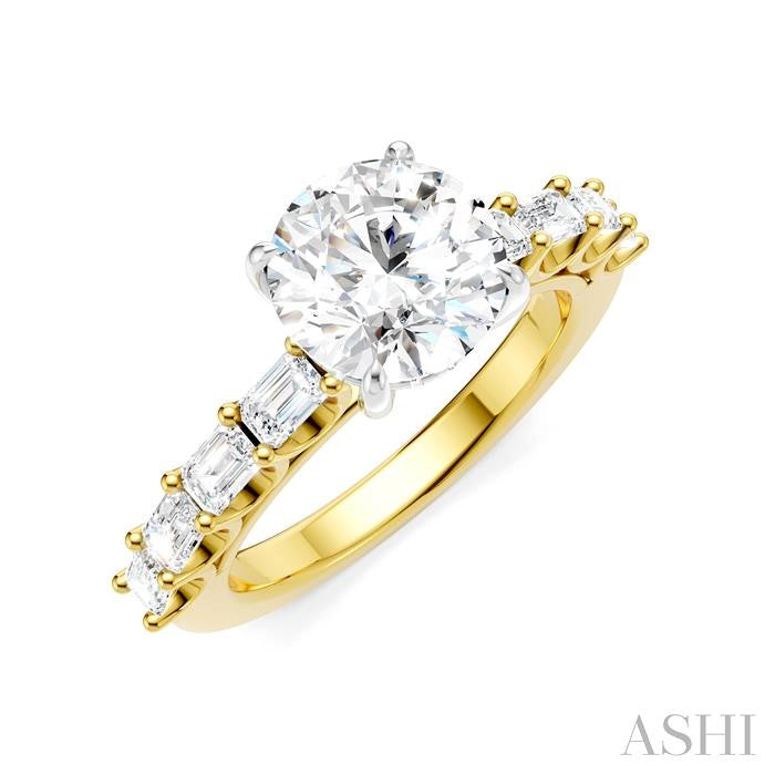 7/8 Ctw Round Shape Emerald and Round Cut Diamond Semi-Mount Engagement Ring in 14K Yellow and White Gold