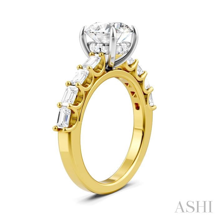 7/8 Ctw Round Shape Emerald and Round Cut Diamond Semi-Mount Engagement Ring in 14K Yellow and White Gold