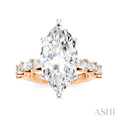 1 1/3 Ctw Marquise Shape Emerald and Round Cut Diamond Semi-Mount Engagement Ring in 14K Rose and White Gold