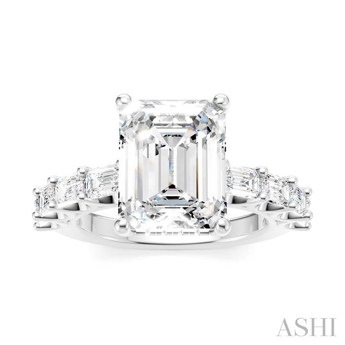 1 3/8 Ctw Emerald Shape Emerald and Round Cut Diamond Semi-Mount Engagement Ring in 14K White Gold