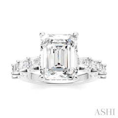 1 3/8 Ctw Emerald Shape Emerald and Round Cut Diamond Semi-Mount Engagement Ring in 14K White Gold