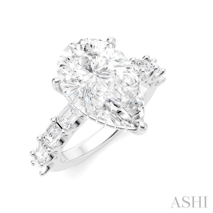1 1/3 Ctw Pear Shape Emerald and Round Cut Diamond Semi-Mount Engagement Ring in 14K White Gold