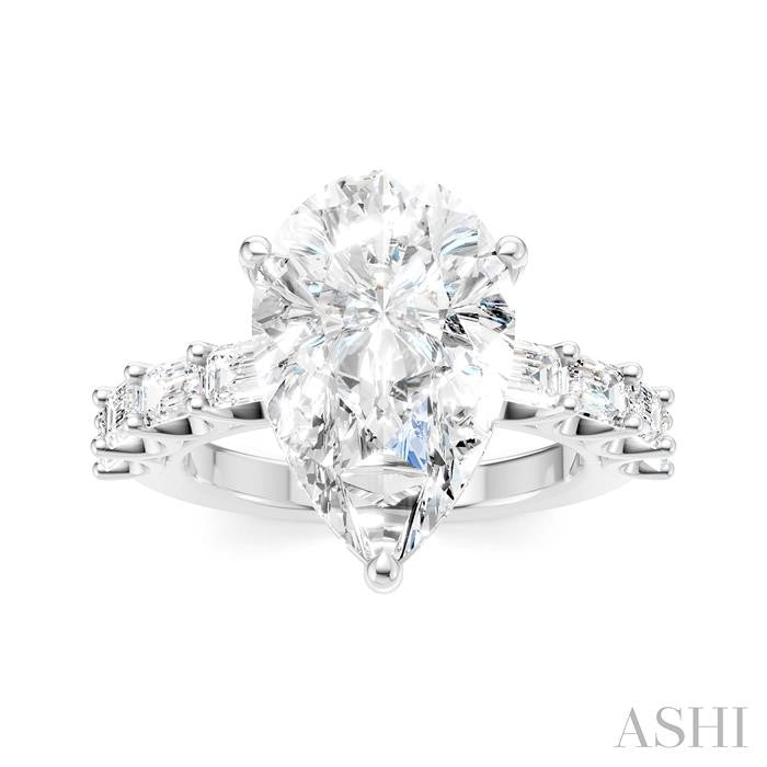 1 1/3 Ctw Pear Shape Emerald and Round Cut Diamond Semi-Mount Engagement Ring in 14K White Gold