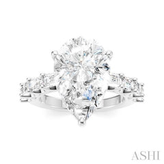 1 1/3 Ctw Pear Shape Emerald and Round Cut Diamond Semi-Mount Engagement Ring in 14K White Gold