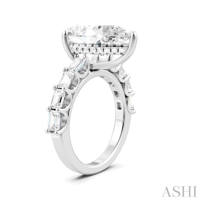 1 1/3 Ctw Pear Shape Emerald and Round Cut Diamond Semi-Mount Engagement Ring in 14K White Gold