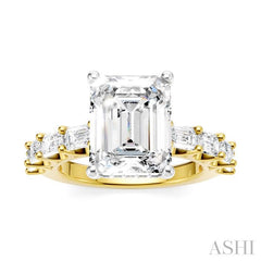 1 3/8 Ctw Emerald Shape Emerald and Round Cut Diamond Semi-Mount Engagement Ring in 14K Yellow and White Gold
