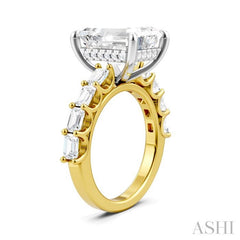1 1/3 Ctw Emerald Shape Emerald and Round Cut Diamond Semi-Mount Engagement Ring in 14K Yellow and White Gold
