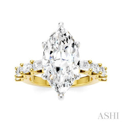1 1/3 Ctw Marquise Shape Emerald and Round Cut Diamond Semi-Mount Engagement Ring in 14K Yellow and White Gold