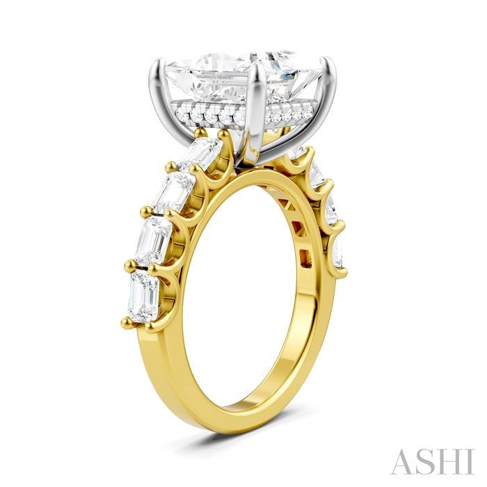 1 1/3 Ctw Princess Shape Emerald and Round Cut Diamond Semi-Mount Engagement Ring in 14K Yellow and White Gold