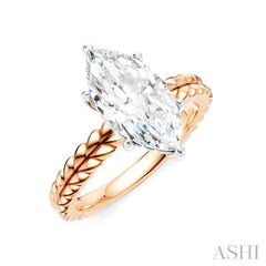 1/10 Ctw Marquise Shape Round Cut Diamond Semi-Mount Engagement Ring in 14K Rose and White Gold 