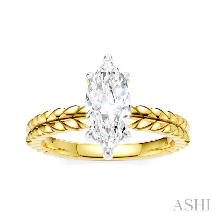 1/20 Ctw Marquise Shape Round Cut Diamond Semi-Mount Engagement Ring in 14K Yellow and White Gold 