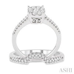 5/8 Ctw Diamond Wedding Set with 1/2 Ctw Lovebright Diamond Engagement Ring and 1/6 Ctw Wedding Band in 14K White Gold