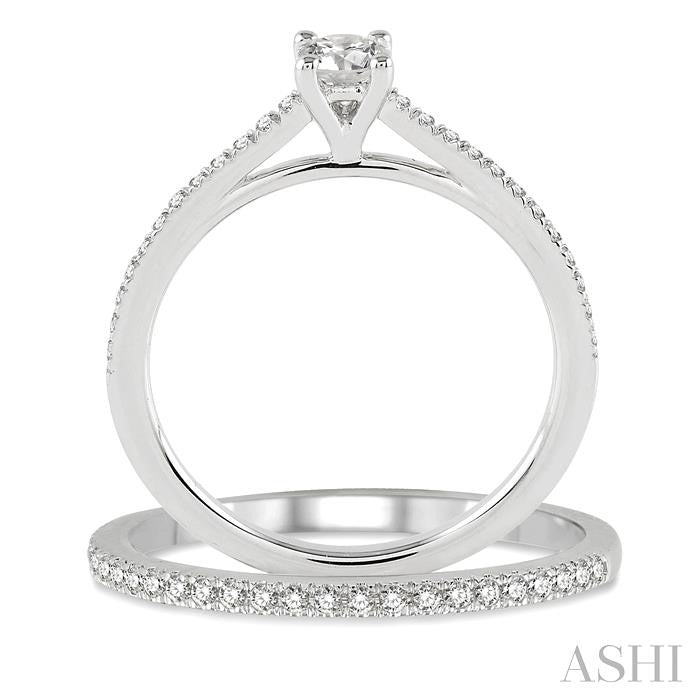 5/8 Ctw Diamond Wedding Set with 1/2 Ctw Round Cut Engagement Ring and 1/10 Ctw Wedding Band in 14K White Gold