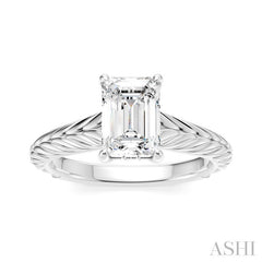 1/20 Ctw Emerald Shape Round Cut Diamond Akari Wheat Shank Semi-Mount Engagement Ring in 14K White Gold