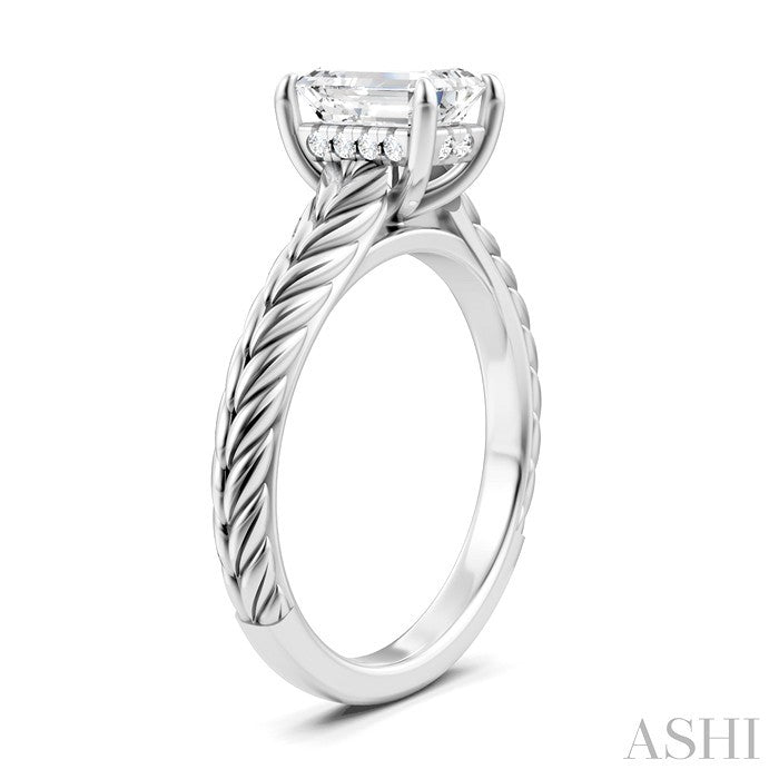 1/20 Ctw Emerald Shape Round Cut Diamond Akari Wheat Shank Semi-Mount Engagement Ring in 14K White Gold