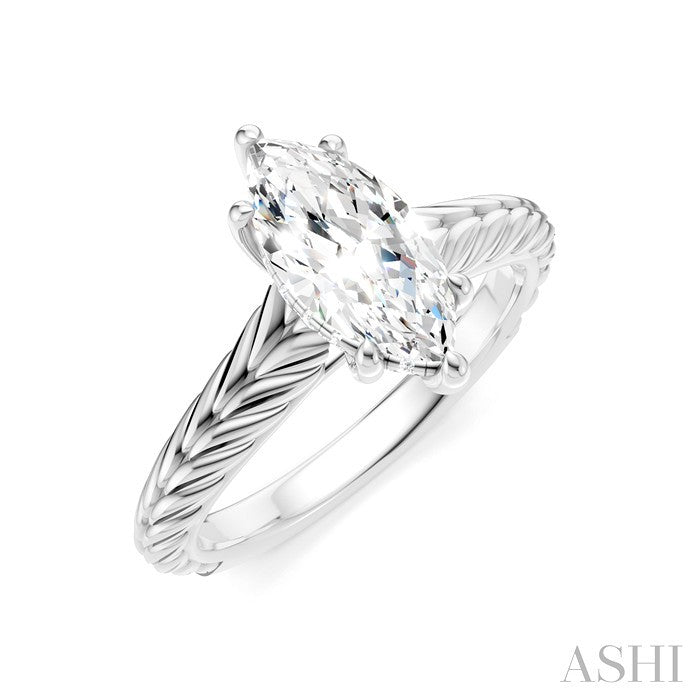 1/20 Ctw Marquise Shape Round Cut Diamond Akari Wheat Shank Semi-Mount Engagement Ring in 14K White Gold